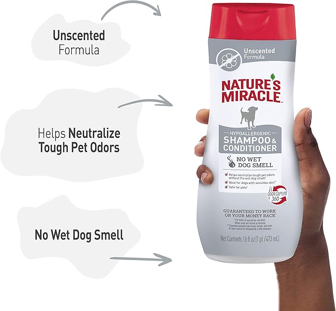 Nature’s Miracle Hypoallergenic Shampoo & Conditioner for Dogs, 16 Oz, Unscented (Pack of 2)