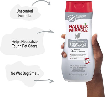 Nature’s Miracle Hypoallergenic Shampoo & Conditioner for Dogs, 16 Oz, Unscented (Pack of 2)