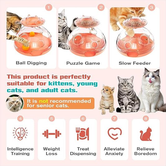KADTC 2 Ways to Play - Large Size Cat Puzzle Toy, Treat Dispenser Toys & Foraging Balls For Indoor Cats Puzzles Feeder Kitten Enrichment Slow Feeding Interactive Brain-Teasing Game U.S. Brand & Design