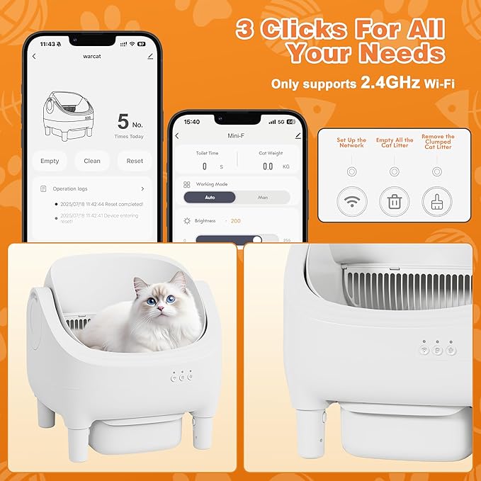 Greesum Self Cleaning Cat Litter Box – Automatic Open-Top Smart Litter Box with App Control, 15L Odor-Sealed Waste Bin, Ultra Quiet 35dB, Multi-Cat & Large Cat Compatible, with Trash Bags & Mat