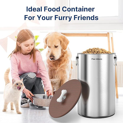 2PK 35 Lbs total 70Lbs Stainless Steel Dog Food Storage Container with Airtight Wooden Lid & Ceramic Bone Handle, Large Metal Dog Food Bin for Dogs & Cats, Keep Fresh, Easy to Clean