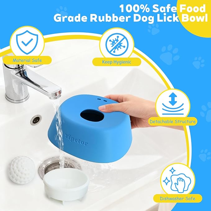Yipetor Slow Feeder Dog Bowls for Liquid Treat, Anti-Slip【Entertained Ball-in】 Bone Broth Dog Lick Bowl, 3/4 Cup Yogurt Pup Lick Toy for Large Medium Small Breeds Dietary Supplement/Post-op Nutrition