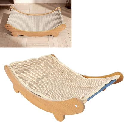 Cat Hammock Chair, Scratch Wooden Cat Lounger with Sisal Scratcher, Cat Rest Bed for Home Furniture Protector, Comfortable Cat Scratching Board Lounge (M)