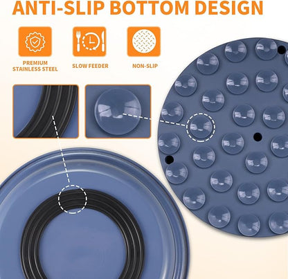 2-in-1 Metal Slow Feeder Dog Bowl, Bestalk Stainless Steel Dog Bowls with Silicone Slow Feeder Insert, Food Grade 304 Water Food Bowl with Anti-Slip Base for Small, Medium, Large Dogs