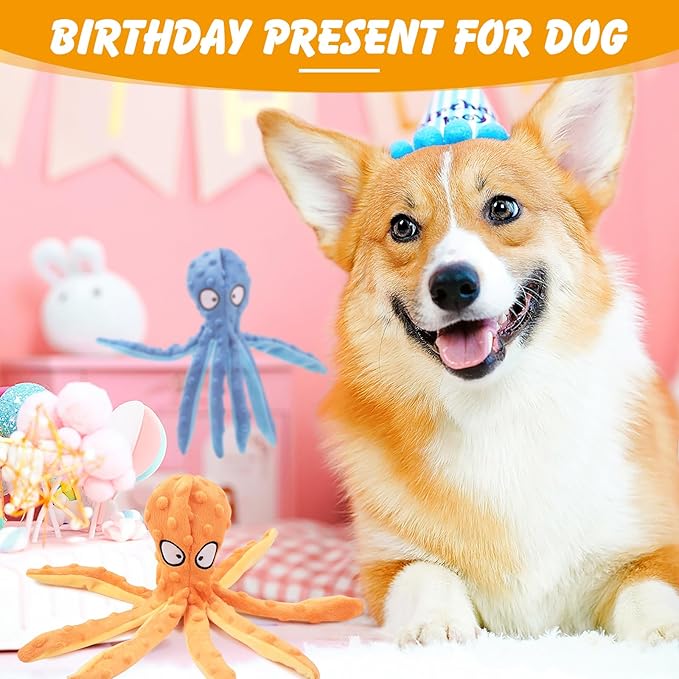 2 Pcs Octopus Dog Toys, No Stuffing Squeaky Dog Toys Chew Toys for Dogs Puppy Toys Indestructible Dog Toy for Small & Medium & Large Dogs (Blue,Orange)