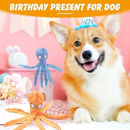 2 Pcs Octopus Dog Toys, No Stuffing Squeaky Dog Toys Chew Toys for Dogs Puppy Toys Indestructible Dog Toy for Small & Medium & Large Dogs (Blue,Orange)