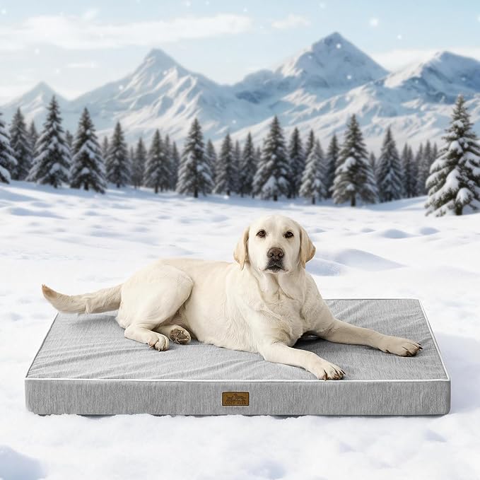 Large Orthopedic Dog Bed, Cooling Dog Beds for Large Dogs, Washable Pet Bed with Waterproof Liner, 44x32x4in,Silver Grey