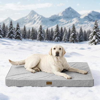 Large Orthopedic Dog Bed, Cooling Dog Beds for Large Dogs, Washable Pet Bed with Waterproof Liner, 44x32x4in,Silver Grey
