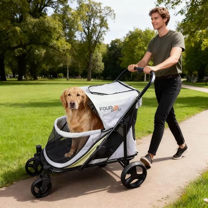 Dog Stroller for Medimu/Large Dogs - Easy Fold Dual Entry Pet Stroller with One-Foot Brake,Ideal up to 80 lbs.