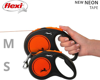 Flexi New Neon Tape Orange Medium 5m Retractable Dog Leash/Lead for Dogs up to 25kgs/55lbs