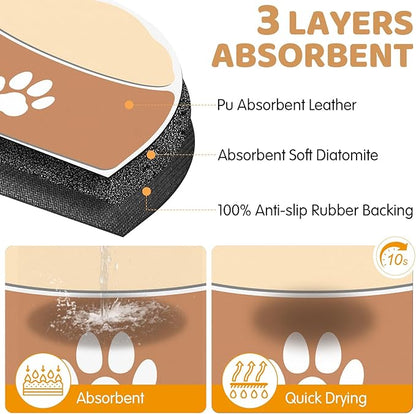 Pet Feeding Mat 28''x17'', Quick Dry & Absorbent Pet Mat for Water Bowl, Anti-Scratch Cat Mats for Food Bowls for Feeding Stations, Large Cat Dog Food Bowl mat for Indoor & Outdoor Use, Tan & Beige