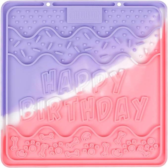 CHEWFFON Birthday Lick Mat for Dogs and Cats, Silicone Licking Pad with Suction Cups for Anxiety Relief, Interactive Slow Feeder for Dog Treats - Bathing & Grooming Distraction Toy, Lavender Dream