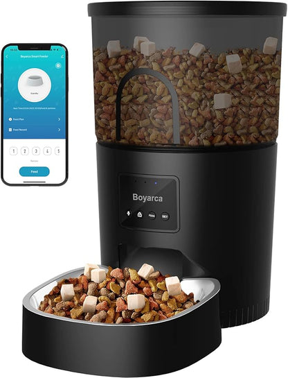 Boyarca Automatic Cat Feeders with App,WiFi Tuya Smart Automatic Pet Feeder with Timer Auto Dry Food Dispenser for Cats and Small Dogs,1-10 Meals/Day,1-12 Portions/Meal,3L