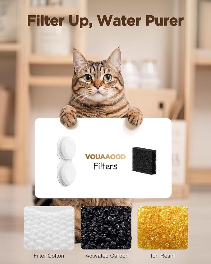 Cat Water Fountain for Cats Inside: Pet Water Fountain - Auto Cat Drinking Fountain - Faucet Pet Water Dispenser with LED Light - Silent Water Bowls for Small Animal - 80oz/2.4L Waterer with 9 filters