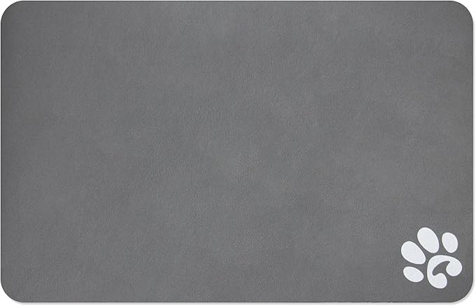 YCT Pet Cat Food Mats - Non Slip Super Absorbent, with Footprints Logo, 24 x 16.9 inches, Dark Gray