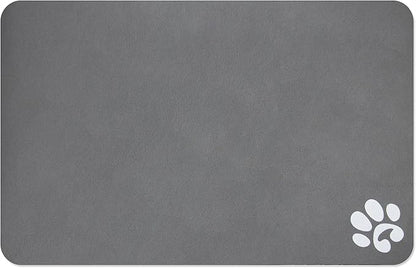 YCT Pet Cat Food Mats - Non Slip Super Absorbent, with Footprints Logo, 24 x 16.9 inches, Dark Gray