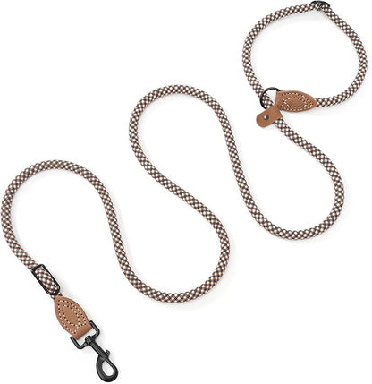 Mile High Life Hands Free Dog Leash, Crossbody Waist Leash with Genuine Leather Connection, Multifunctional Adjustable Slip Lead for Dog Walking Running (Brown, 7FT)