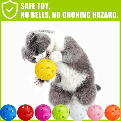 24Pcs Cat Ball Toy, Low Noise No Bells Holey Plastic Cat Balls, Funny Interactive Cats Toys for Indoor Cats, Firm Toy Balls for Kitten Puppy Ferret Bird (1.65")
