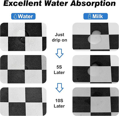 Checkered Dog Food Mat, Absorbent Leak-Proof Pet Feeding Mat, Quick Dry Cat Food Mat for Messy Drinkers 16" x 24" Black