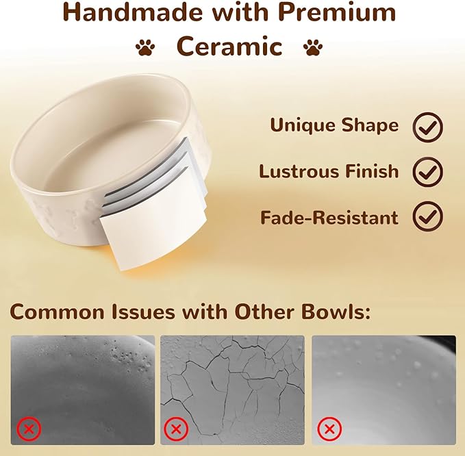 Dog Bowls Set with Wood Stand & Mat Waterproof, 3.5 Cups Ceramic Dog Bowls Elevated for Medium Dogs, Dual Food and Water Bowls with Weighted Non-Slip Base 28.7 OZ
