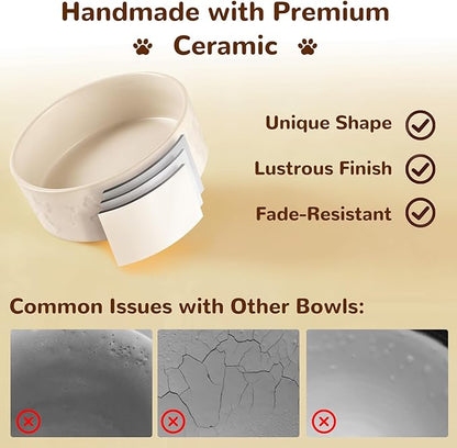 Dog Bowls Set with Wood Stand & Mat Waterproof, 3.5 Cups Ceramic Dog Bowls Elevated for Medium Dogs, Dual Food and Water Bowls with Weighted Non-Slip Base 28.7 OZ