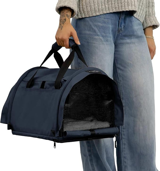 SturdiBag Pro 3.0 Pet Travel Carrier for Cats and Dogs – Soft-Sided with Safety Clips and Seatbelt Straps for Airplane or Car Travel | Medium, Navy
