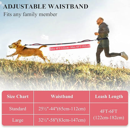 VIVAGLORY Hands Free Dog Leash Bungeeone Running Dog Leash with Waist Belt for Running Walking & Jogging, Bungee & Around Waist for Pet, M, Black/Red