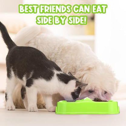 Hsei 12 Pieces Plastic Cat Dog Food Water Bowl Set Double Pet Dog Food Bowl for Kennel Cattery Small Medium Size Cats Puppies, 3 Assorted Colors