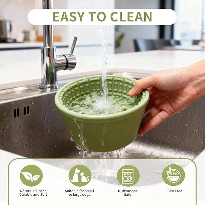 Large Silicone Dog Bowls,Non-Slip Dog Licking Treat Dispenser,Anxiety Relief Slow Feeder Treat Dispenser, Slow Feeder Bowls for Small Medium Large Breed Dogs,BPA Free Silicone(green-4cup)
