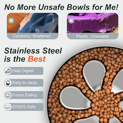 Slow Feeder Dog Bowl-3.5Cups for Large Breeds, Food Grade 304 Stainless Steel Dog Bowls with Non-Slip Base, Maze Pet Dish to Slow Down Eating, Dishwasher-Safe
