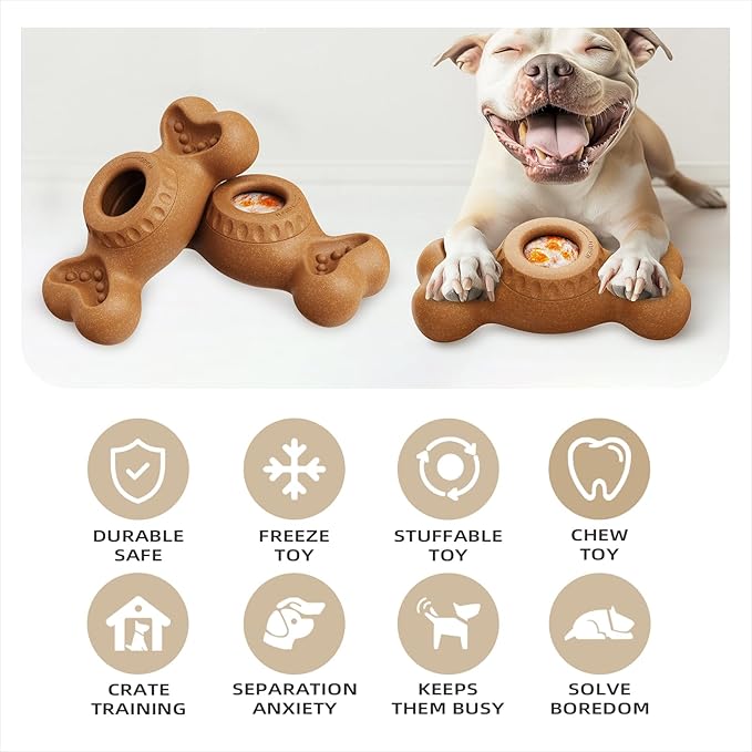 SHINKAI Refillable Frozen Dog Toy – Tough Chew & Ice Cream Holder for Aggressive Chewers, Reduces Anxiety & Destructive Behavior (Brown)