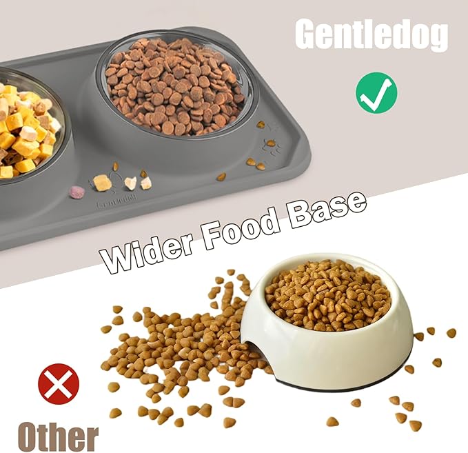 Cat Bowls for Food and Water, Upgrade Cat Food Bowls for Indoor Cats, Premium Removable Stainless Steel Double Bowls with Silicone Anti-Slip Pads, Water Bowl for Cats and Dog (Drak Grey)