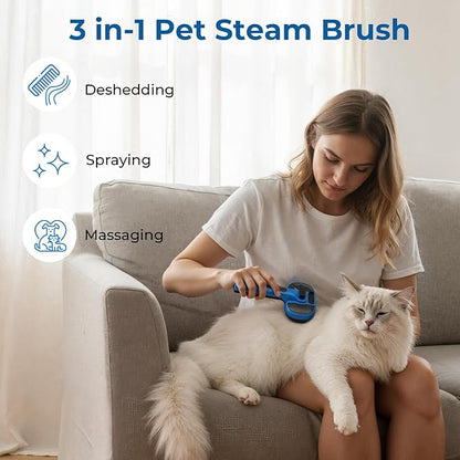 Pecute Cat Steam Brush, Self-Cleaning Steam Cat Brush with 2 Water Spray Modes, Large Capacity Tank, Steaming Renu Dog Brush for Shedding Massaging Grooming, Cool Mist Only