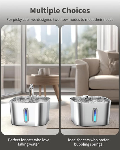 Cat Water Fountain Stainless Steel, 74oz/2.2L Automatic Cat Drinking Fountain, Pet Water Dispenser with Quiet Pump, Suitable for Cats, Dogs and Multi-pet households