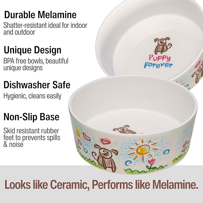 Loving Pets Dolce Moderno Ceramic Look Dog Bowl – Modern Melamine Dog Food Bowl & Dog Water Bowl – Durable, Non-Slip Pet Dish for Small & Medium Dogs – Dishwasher Safe Dog Bowl (Small, 16 oz)
