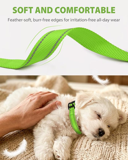 Joytale Small Dog Collar, Durable Double-Sided Reflective Nylon Collar for Night Safety, Adjustable Quick-Release for Active Breeds, Green, S (3/4" Width)