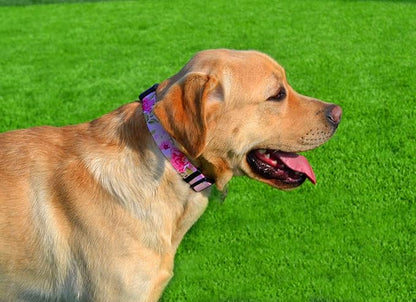 Dog Collar with Bohemia Floral Tribal Geometric Patterns - Soft Ethnic Style Collar Adjustable for Small Medium Large Dogs（Pink Rose,L）