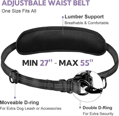 Hands Free Dog Leash, Shcok Abosoring Bungee with Double Padded Handles, Waist Leash for Dog Walking, with Bungee for Medium & Large Dog, Black Purple