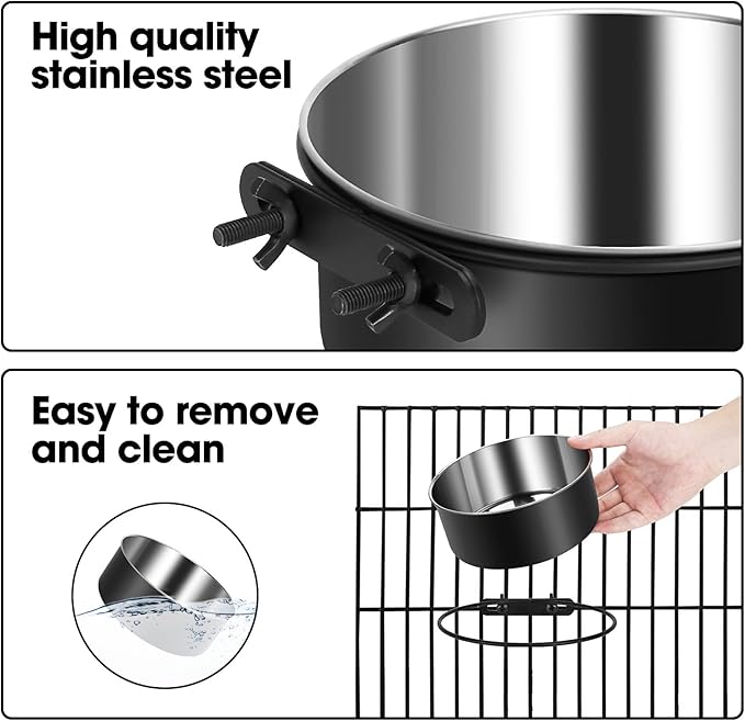 Dog Crate Water Bowl Hanging,2 Pack Stainless Steel Water Food Bowl No Spill for Crate Cage,Kennel Bowls Mountable Coop Cup for Dogs Cats Puppy