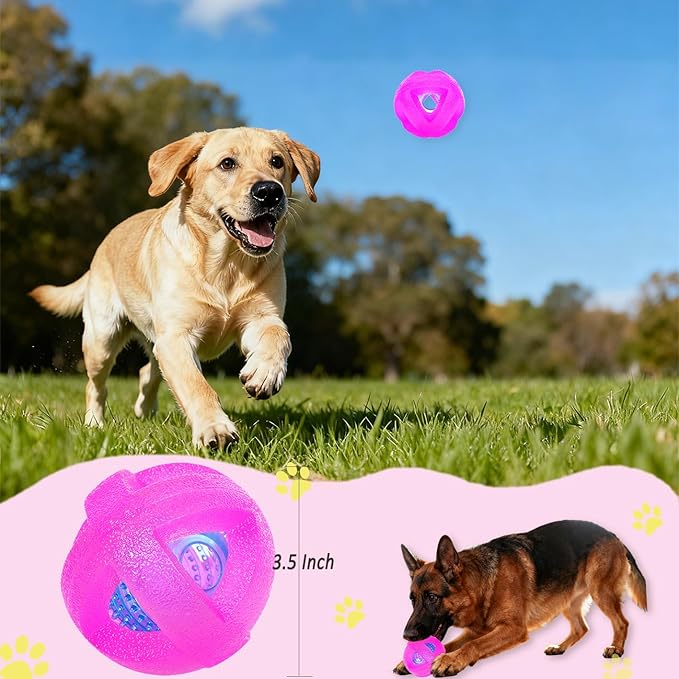 Dog Ball Toy for Chewing and Treat Dispensing - Tough Rubber Puppy Chew Toys Interactive Puzzle Balls for Teething & Slow Feeding, 3.5 Inch (Pink)