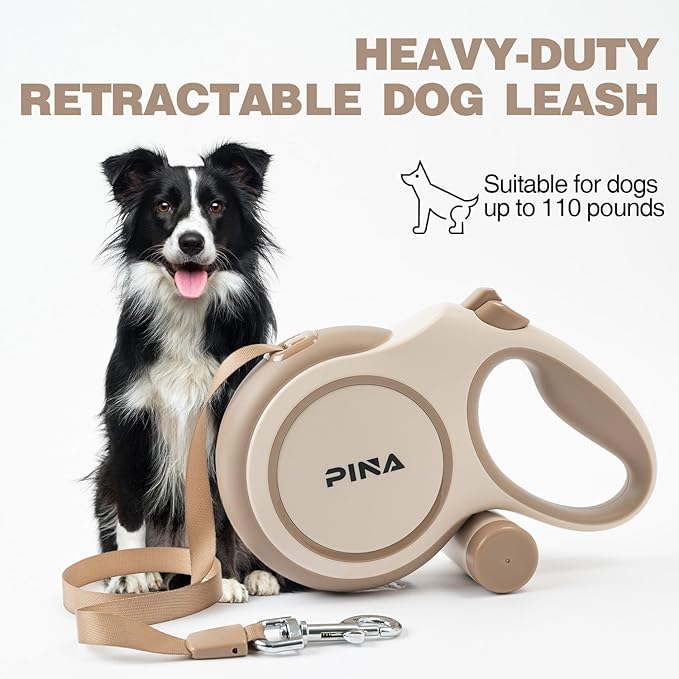 PINA Upgraded Retractable Dog Leash, 26 ft Dog Leash for Small Medium Large Dogs Up to 110lbs, Heavy Duty Reflective Nylon Tape 360° Tangle-Free, with Anti-Slip Handle, One-Handed Brake, Pause, Lock