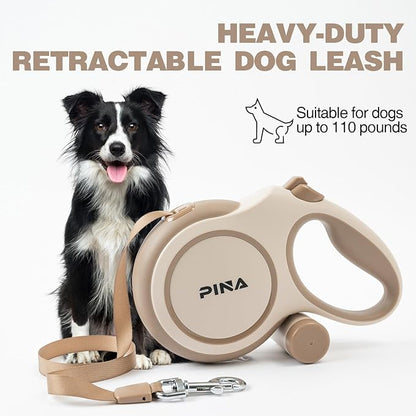 PINA Upgraded Retractable Dog Leash, 26 ft Dog Leash for Small Medium Large Dogs Up to 110lbs, Heavy Duty Reflective Nylon Tape 360° Tangle-Free, with Anti-Slip Handle, One-Handed Brake, Pause, Lock