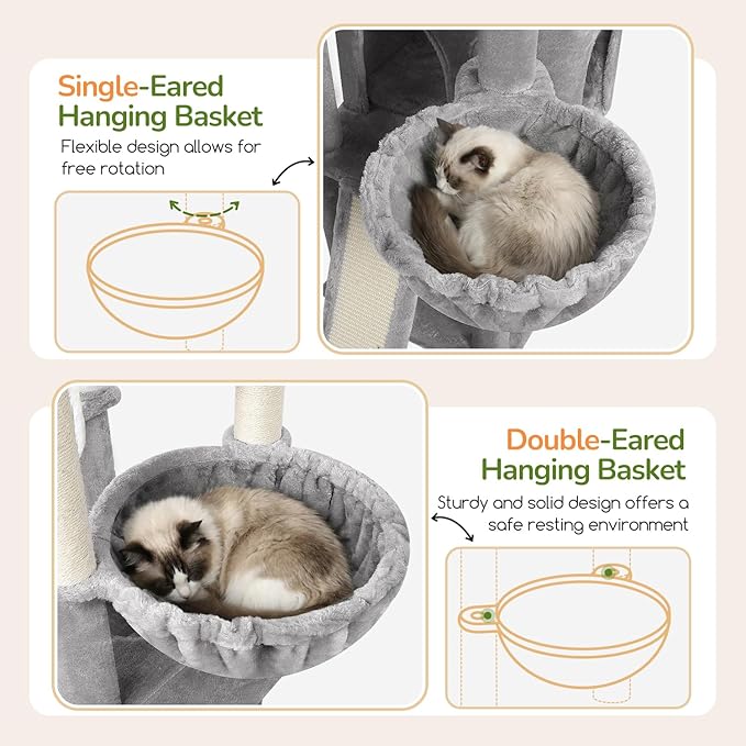 Globlazer Extra Large Cat Tree, 78 inch Sturdy Tall Cat Tree Tower for Indoor Multiple Large Adult Cats Kittens with 6 Scratching Posts, Enlarged Top Perch, 2 Padded Condos, S78G, Light Grey
