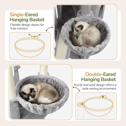 Globlazer Extra Large Cat Tree, 78 inch Sturdy Tall Cat Tree Tower for Indoor Multiple Large Adult Cats Kittens with 6 Scratching Posts, Enlarged Top Perch, 2 Padded Condos, S78G, Light Grey
