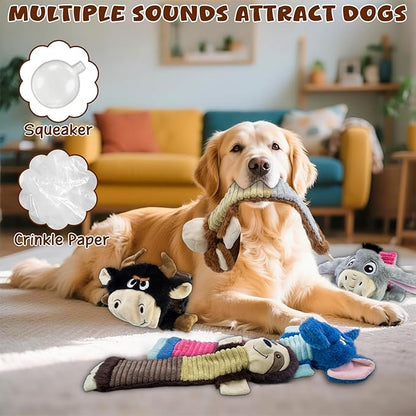 5 Pack No Stuffing Dog Squeaky Toys, Dog Chew with Crinkle and Squeaker, Cute Animal Plush to Keep Them Busy for Tug of war, Not Suitable for Aggressive Chewers