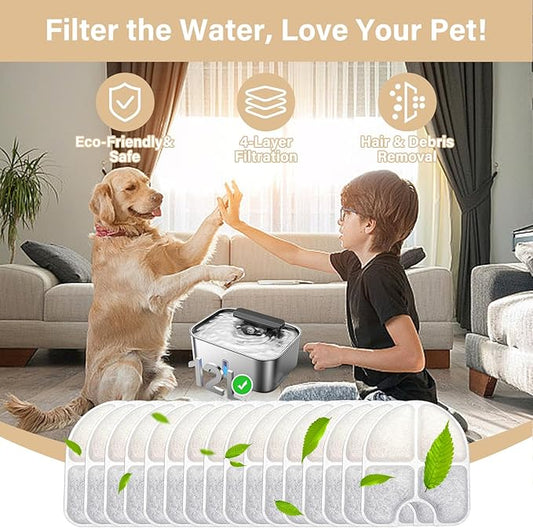 16 Pack Replacement Filters for FEELNEEDY 3Gal/12L Dog Water Dispenser (FN-W13), 8 Month Set for Large Dogs Water Bowl Dispenser, Includes 16 Filters & 16 Sponges