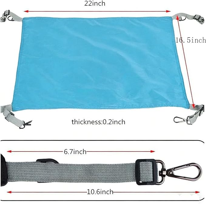 Adjustable Cage Hanging Cat Hammock, 4-Season 2-Sided Bed, Adjustable Waterproof Washable Cooling Mat for Large Kittens,Small Dogs & Rabbits (Blue)