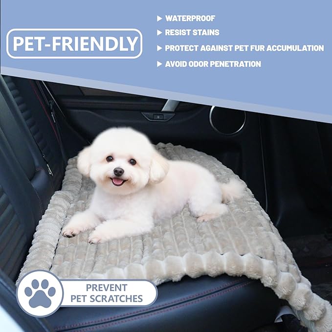 Waterproof Backseat Pet Bed Mat,Soft Plush Pet Seat Cover, Thickened Backseat Dog Bed Mat, Washable & Non-Slip Travel Pet Mat for Small Medium Dogs, Fits Car, Truck & SUV