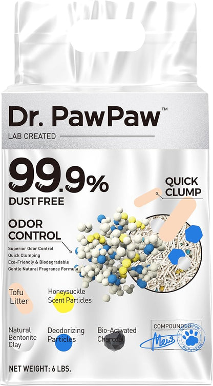 Tofu Cat Litter, Dr. PawPaw Clumping Cat Litter, Honeysuckle Scent 6 lb, Dust-Free Keep Kitty Tidy, Superior Odor Control Keep Step Fresh