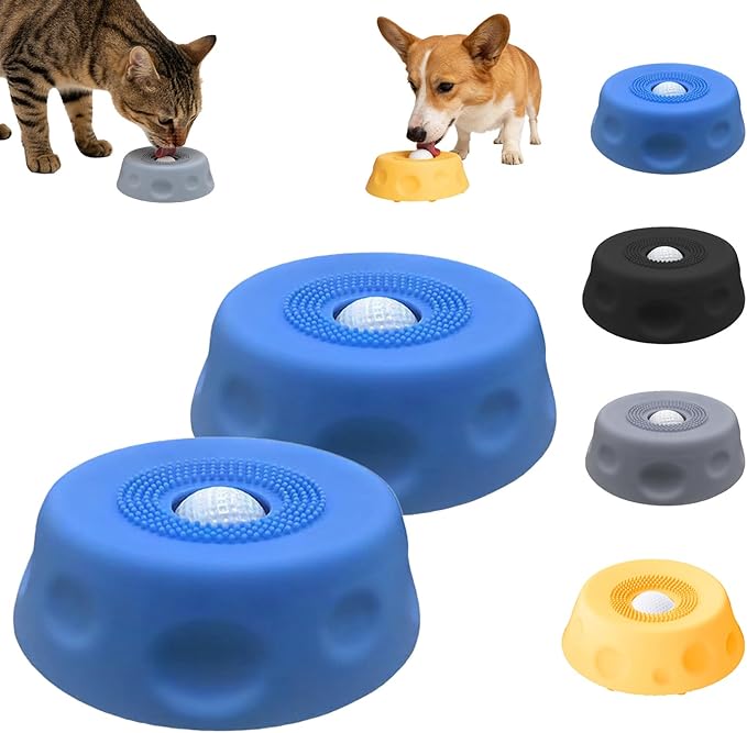 Dog Lick Bowl with Ball,Lick Ball Bowl for Dogs,Dog Licking Bowl with Rolling Ball,Slow Feeder Ball Bowl to Slow Pet Eating,Rolling Ball Dog Bowl Give Pet More Time to Enjoy Eating. (Blue-2pcs)